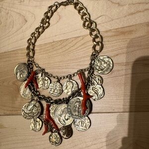 Gold and Red Coin Necklace